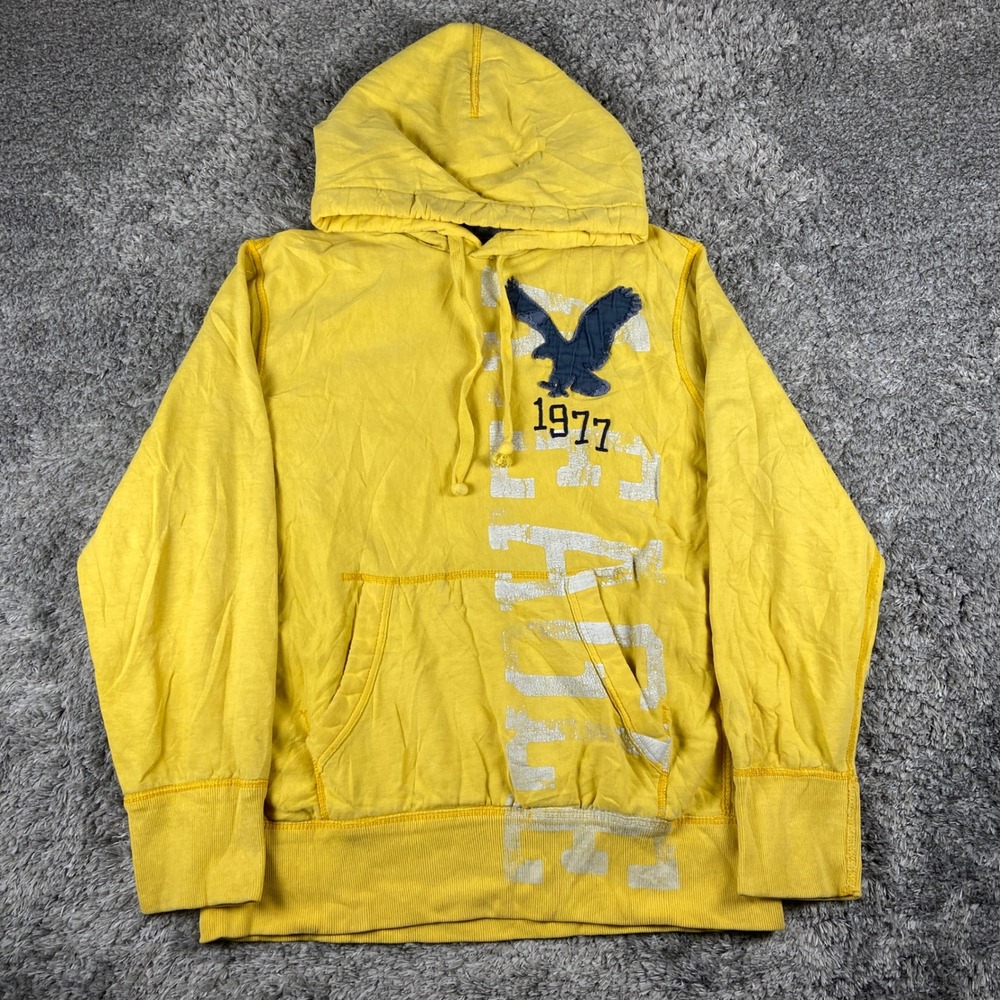 Vintage‎ American Eagle Hoodie Mens Large Yellow Classic Fit Eagle Pullover 1977